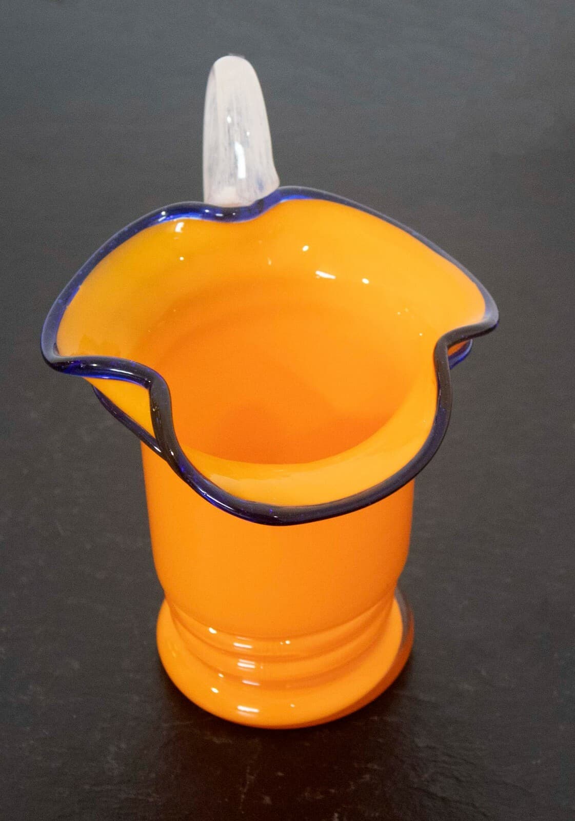 Czech Glass Yellow Pitcher w White Handle Table - Thumbnail 5