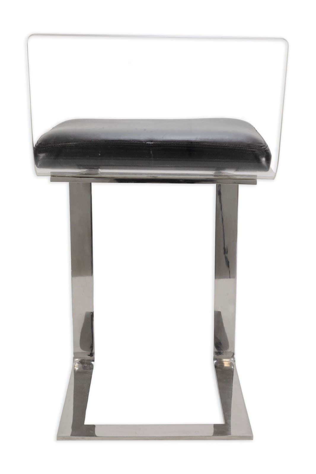 Mid Century Modern Black Leather And Lucite Barstool With Chrome Legs - Thumbnail 4