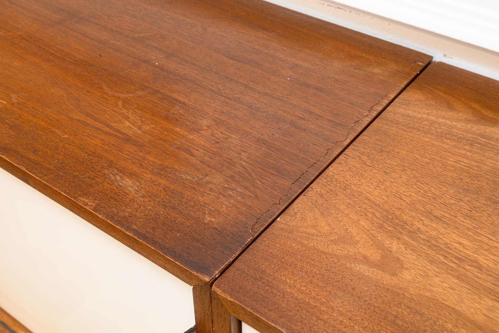 Pair of Vintage 1960s Florence Knoll Floating Credenzas Walnut & White Laminate - Thumbnail 5
