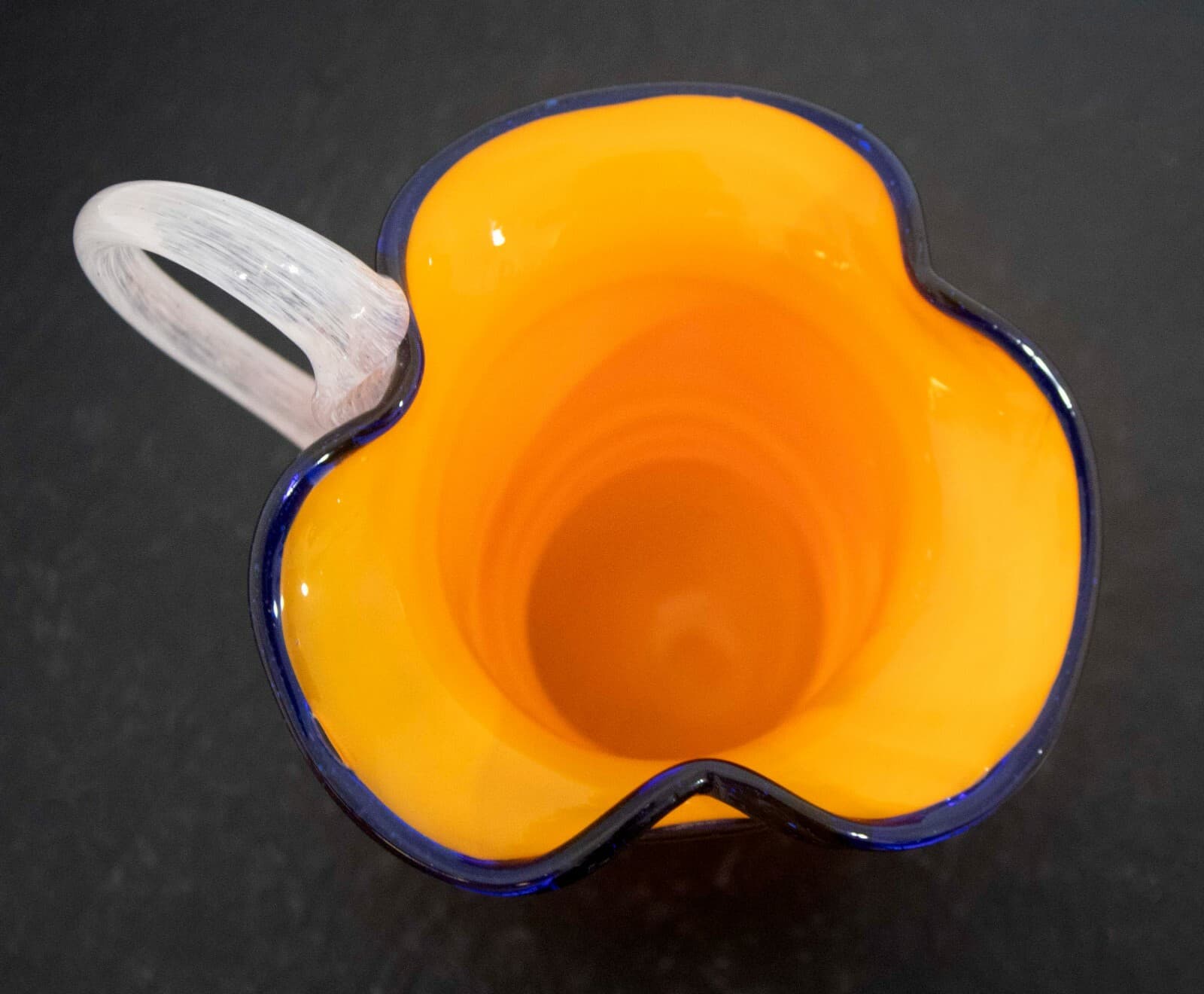 Czech Glass Yellow Pitcher w White Handle Table - Thumbnail 6