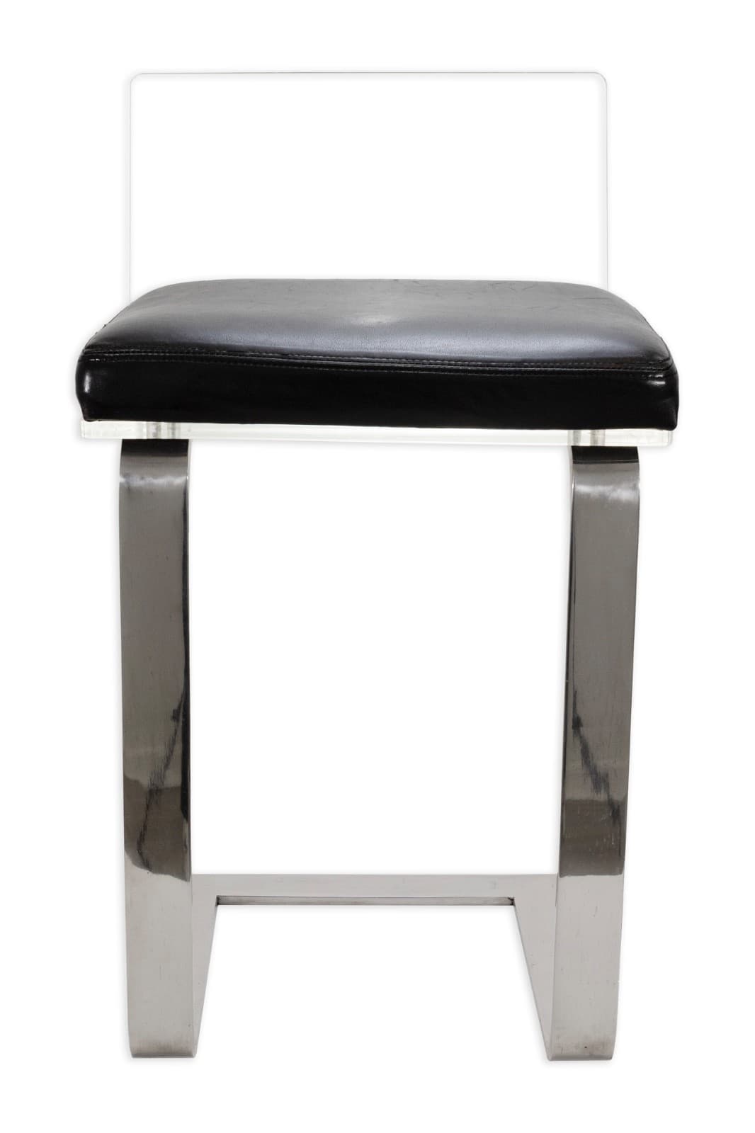 Mid Century Modern Black Leather And Lucite Barstool With Chrome Legs - Thumbnail 2