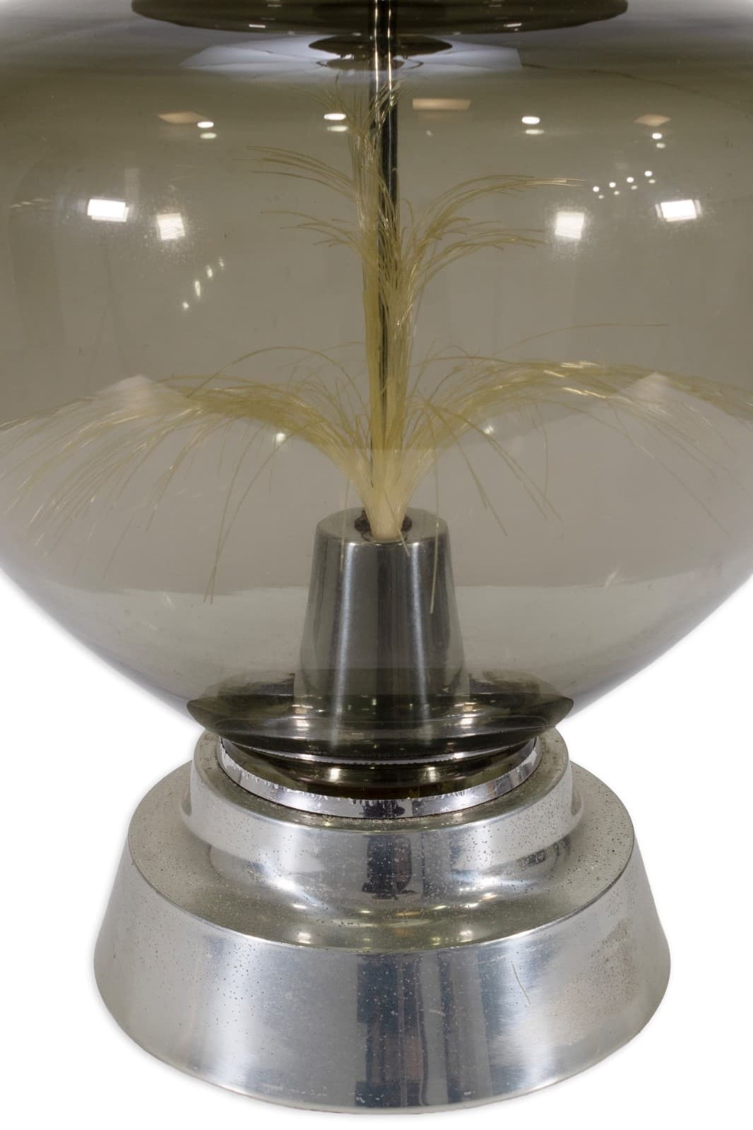 Pair Of Vintage Mid Century Modern Round Fiber Optic Smoked Glass & Chrome Lamps - Thumbnail 7