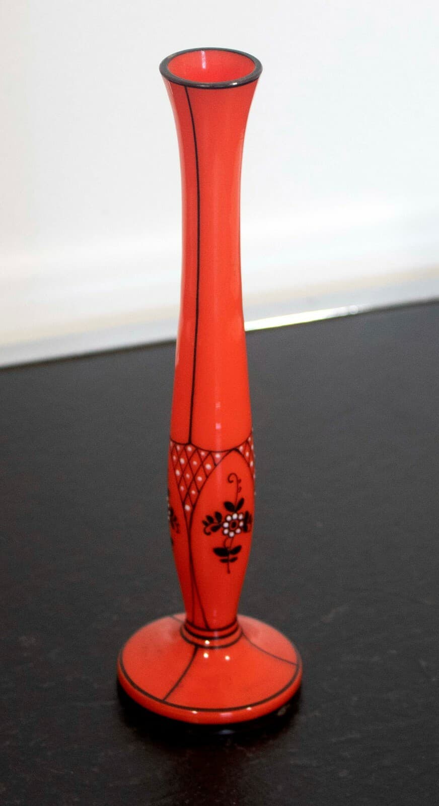 Gallo Slovakia Orange Bud Vase with Flower Design - Thumbnail 4