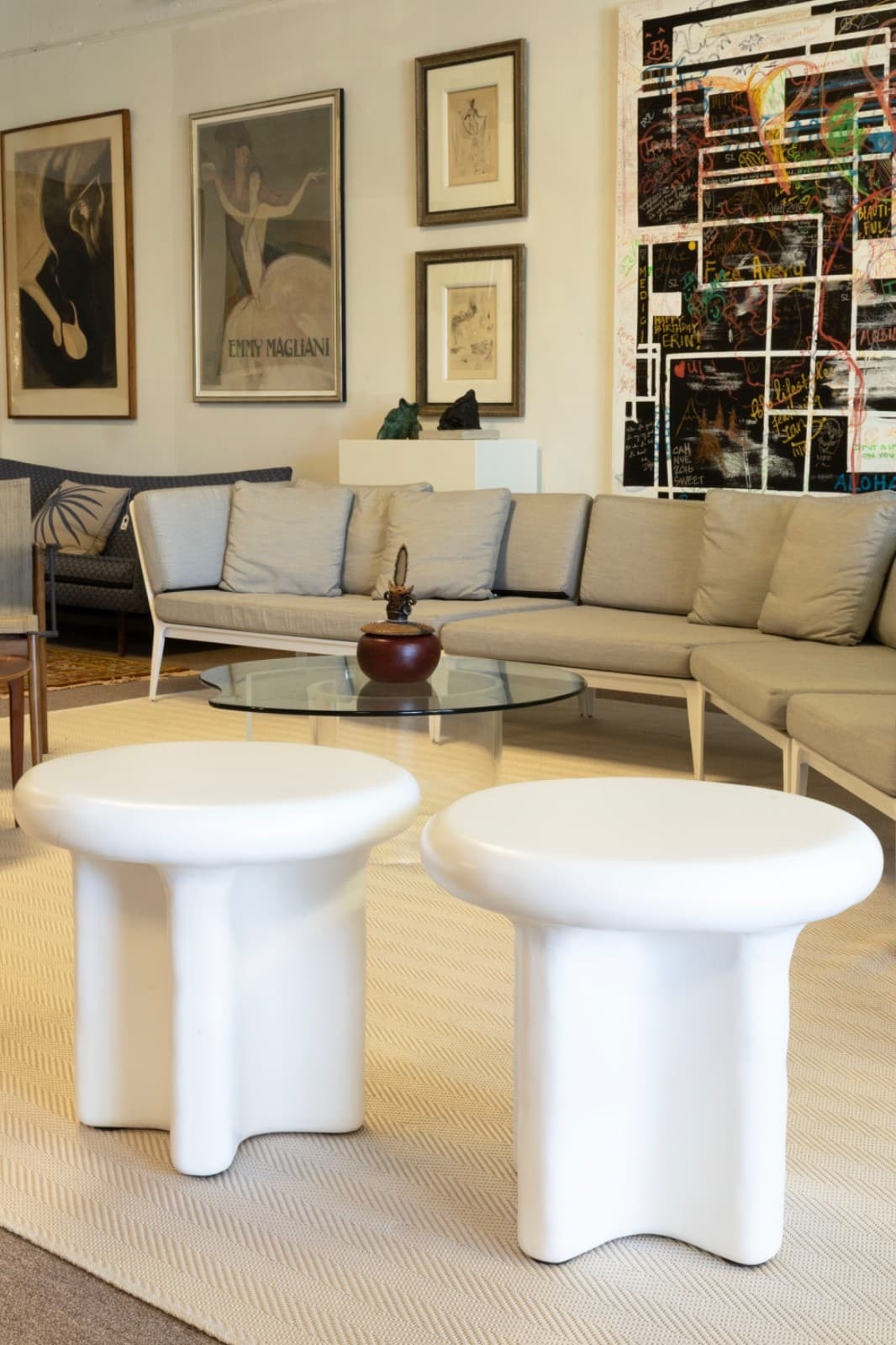 Pair Of Bodene Round Ivory Cast Resin Side Tables By Vuue - Thumbnail 2