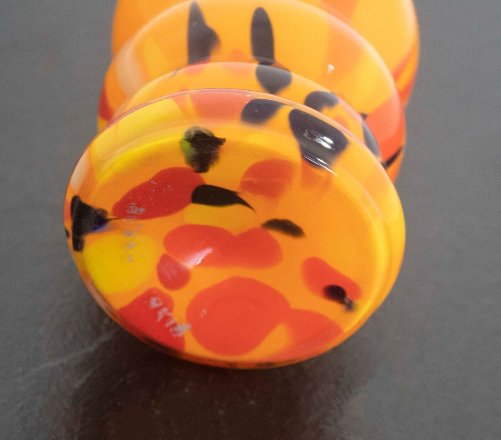 Czech Glass Orange Vase with Blue & Yellow Designs - Thumbnail 8