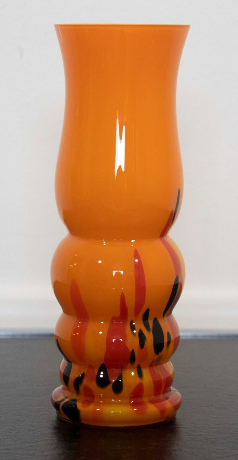 Czech Glass Orange Vase with Blue & Yellow Designs - Thumbnail 2