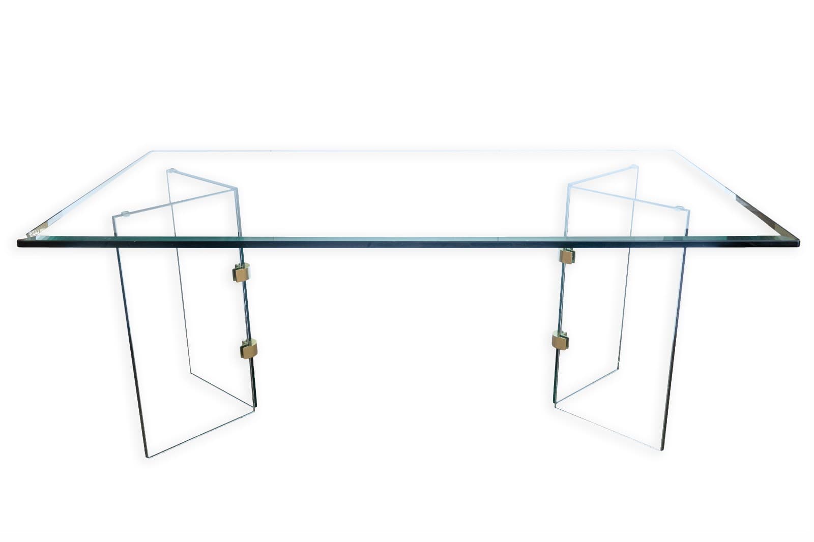 Vintage 1980s Leon Rosen for Pace Rectangular Glass Dining Table with Brass