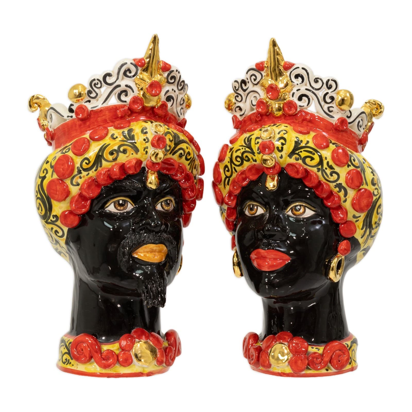 Pair Of Sicily & More Handcrafted Ceramic Moore Head Vases By Caltagirone