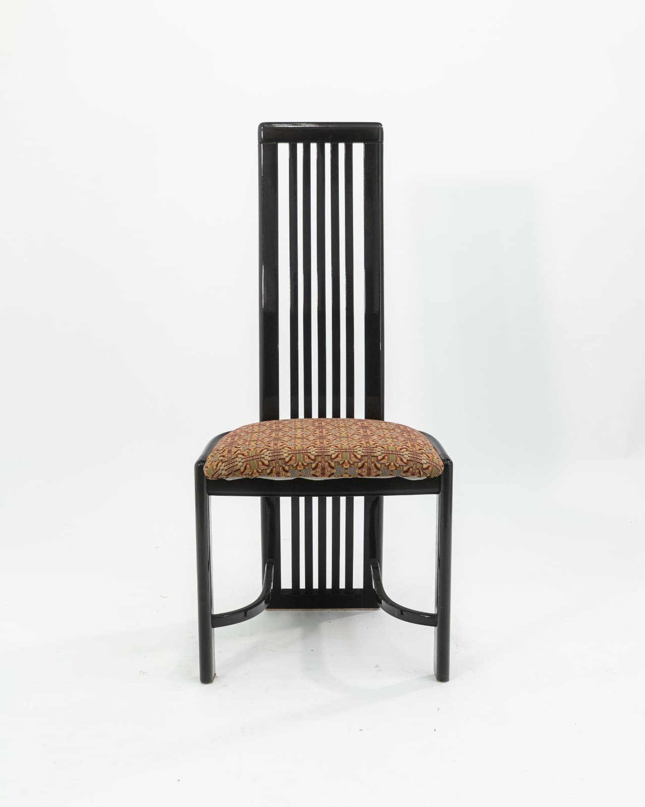Set of 8 Liberty Postmodern Black Lacquered High Dining Chairs with Knoll Fabric - Thumbnail 3