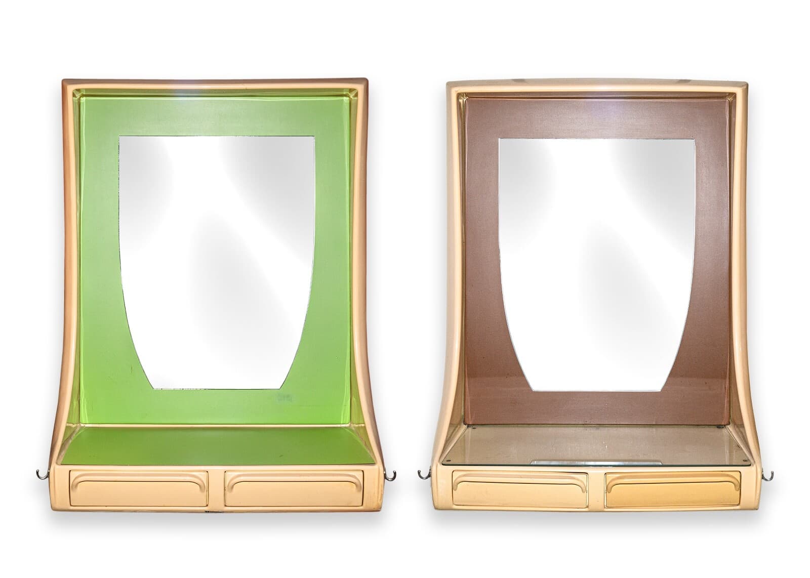 Set of 8 Vintage Retro Space Age Hair Salon Mirror Units in Lime Green & Taupe
