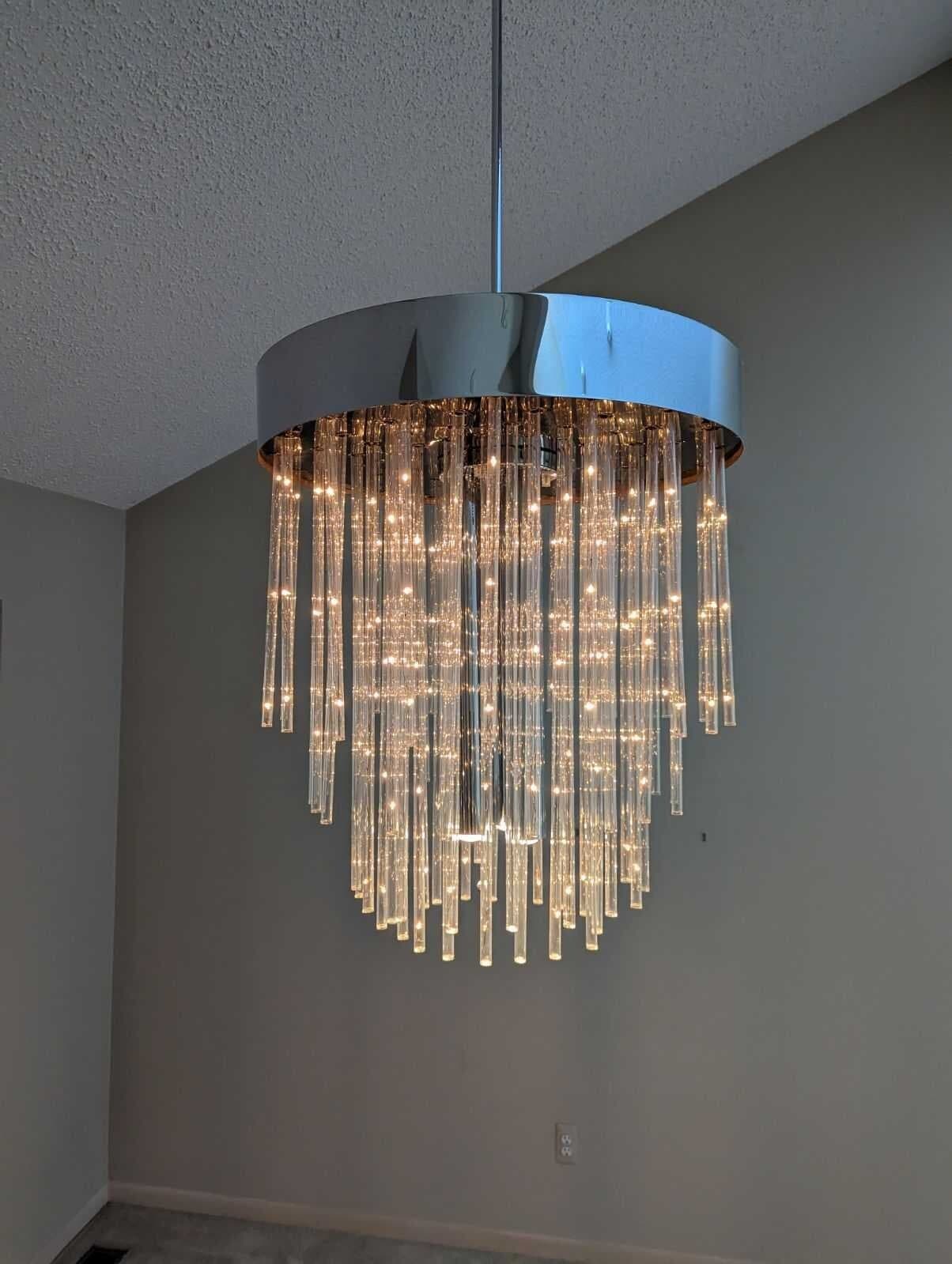 Chrome and Lucite Rod Contemporary Modern Waterfall Chandelier Light Fixture - Thumbnail 2