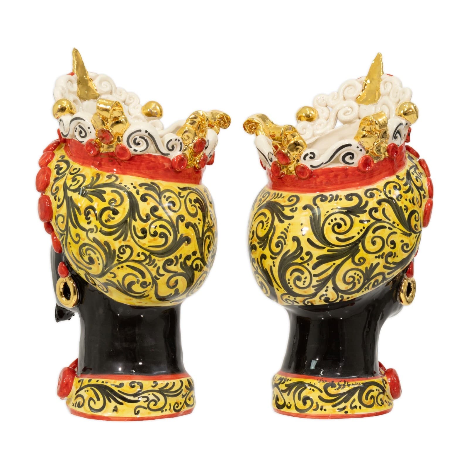 Pair Of Sicily & More Handcrafted Ceramic Moore Head Vases By Caltagirone - Thumbnail 2
