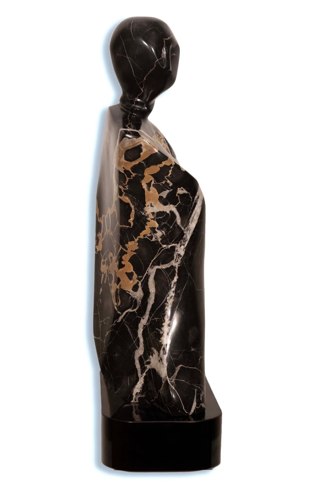 Contemporary Black Marble Abstract Figurative Sculpture on Base Signed Lora Ross - Thumbnail 3