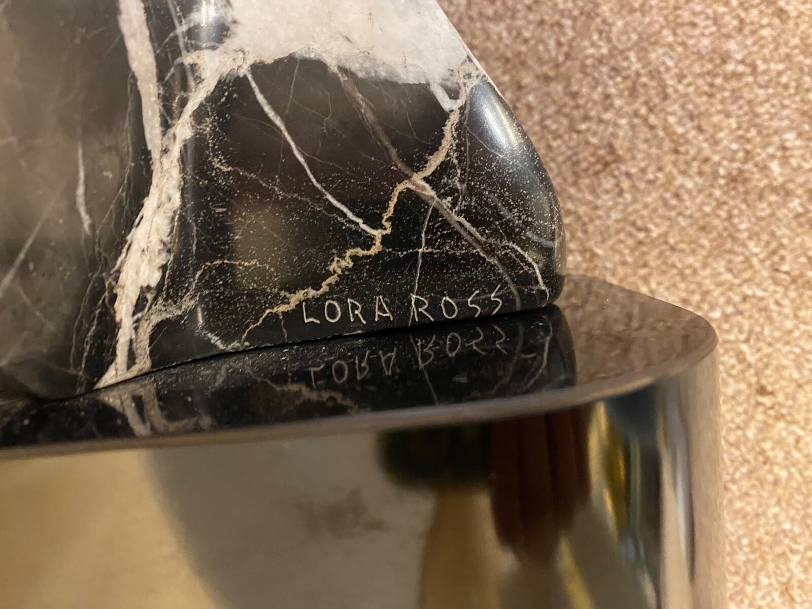 Contemporary Black Marble Abstract Figurative Sculpture on Base Signed Lora Ross - Thumbnail 11