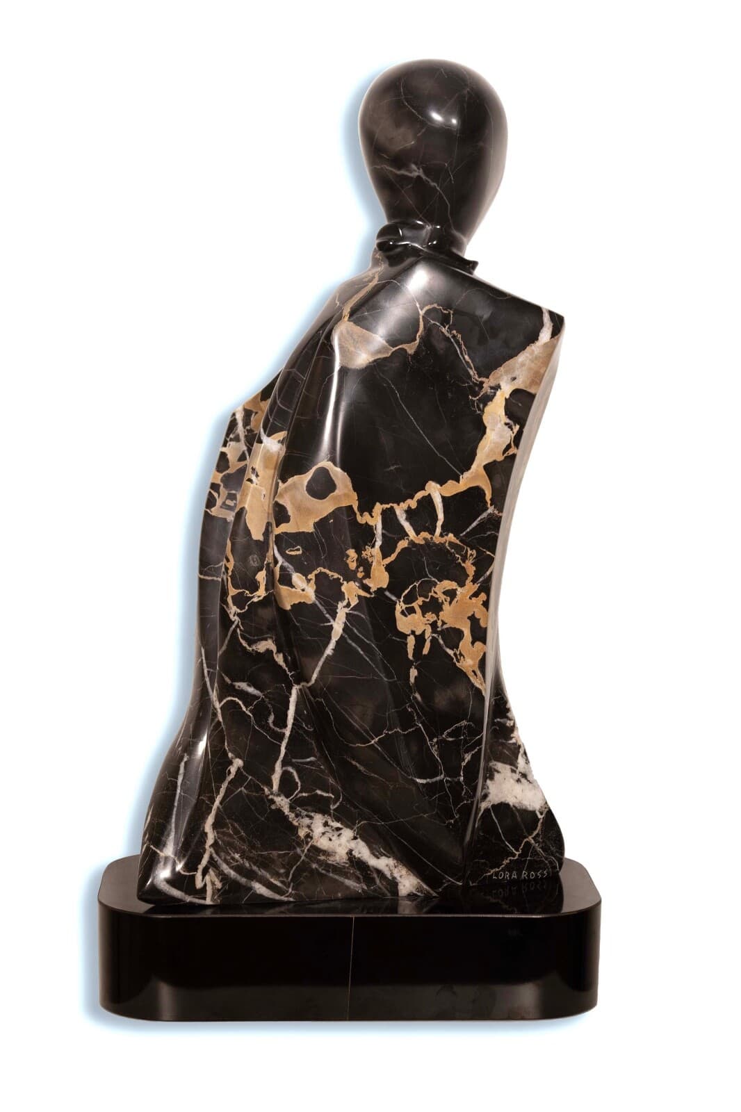 Contemporary Black Marble Abstract Figurative Sculpture on Base Signed Lora Ross - Thumbnail 4