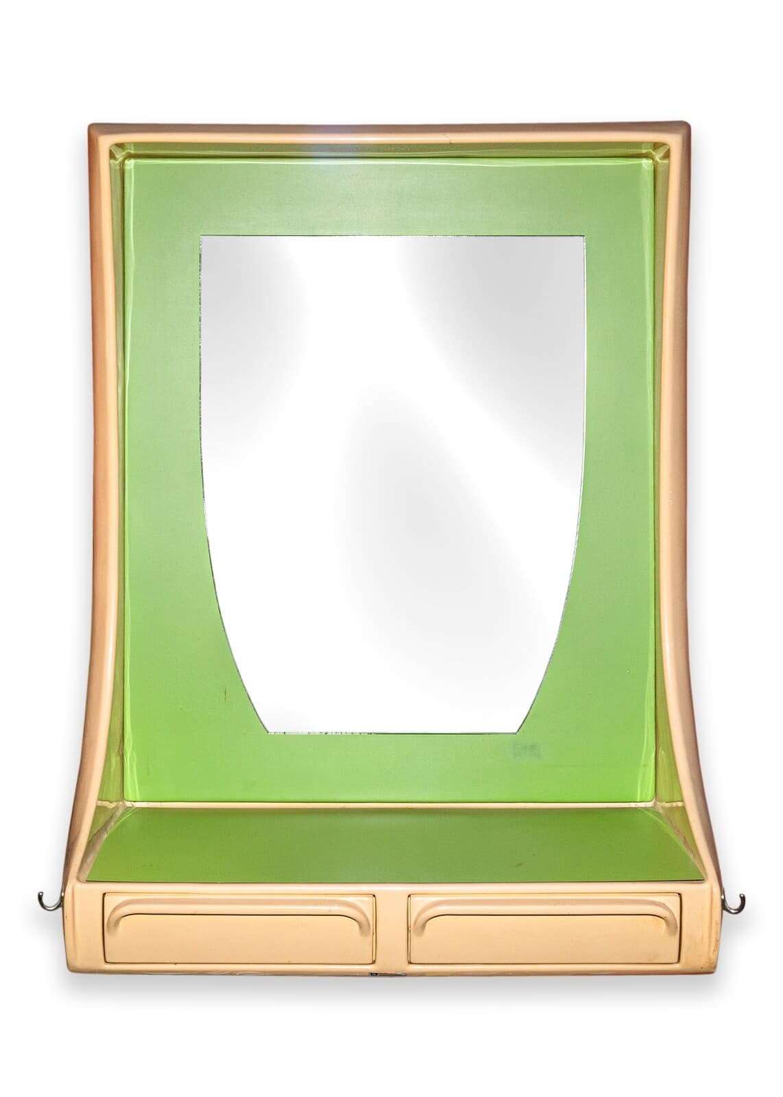 Set of 8 Vintage Retro Space Age Hair Salon Mirror Units in Lime Green & Taupe - Thumbnail 2