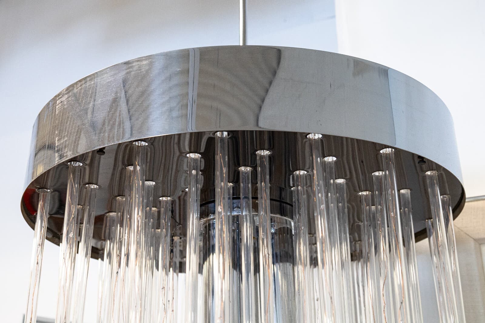 Chrome and Lucite Rod Contemporary Modern Waterfall Chandelier Light Fixture - Thumbnail 8