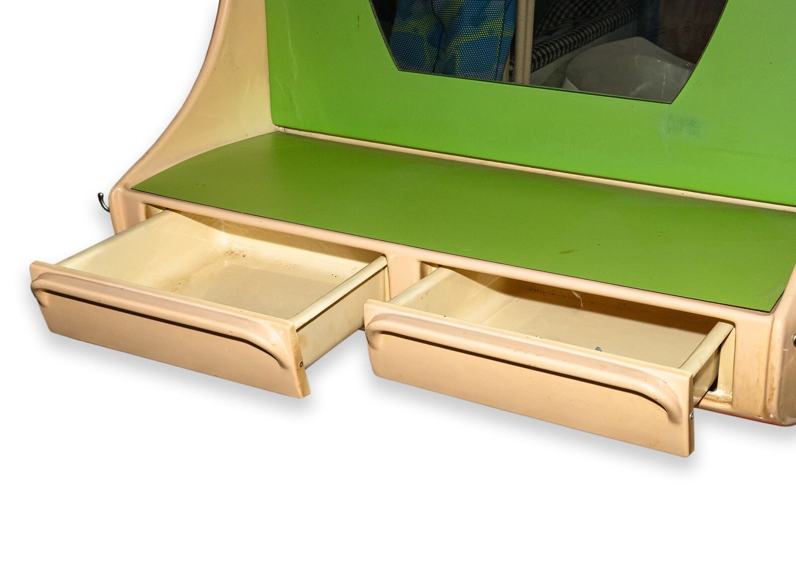 Set of 8 Vintage Retro Space Age Hair Salon Mirror Units in Lime Green & Taupe - Thumbnail 8