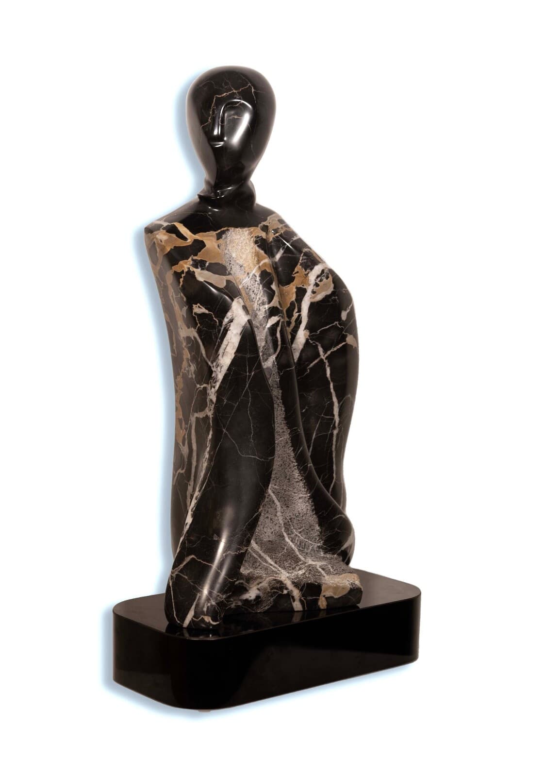 Contemporary Black Marble Abstract Figurative Sculpture on Base Signed Lora Ross - Thumbnail 2