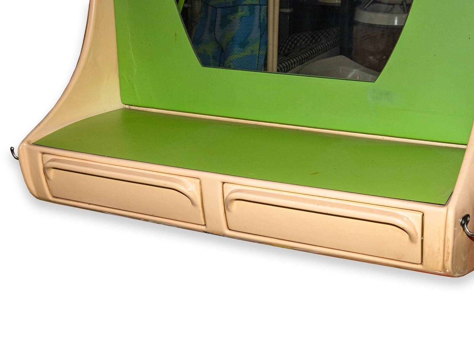 Set of 8 Vintage Retro Space Age Hair Salon Mirror Units in Lime Green & Taupe - Thumbnail 7