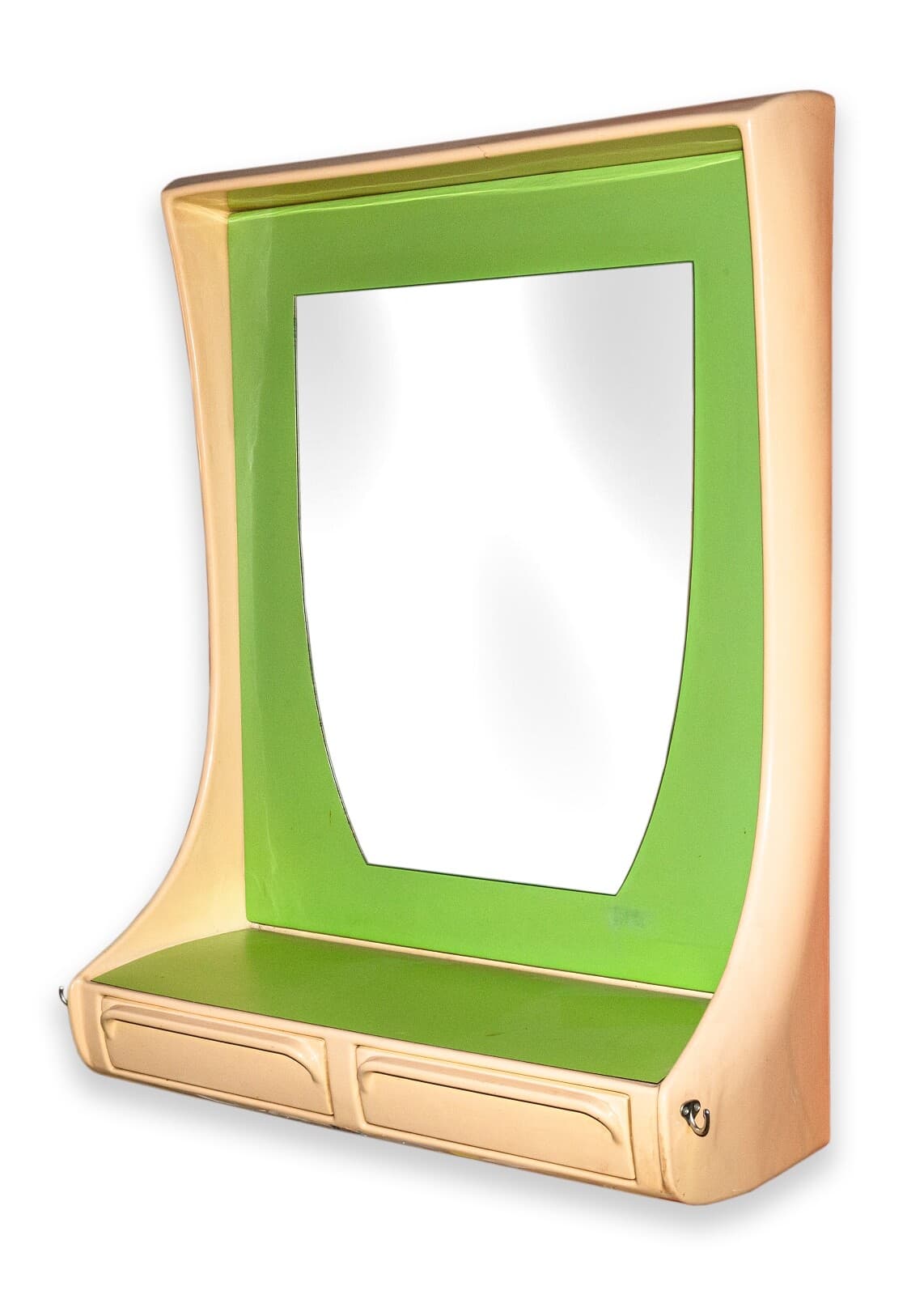 Set of 8 Vintage Retro Space Age Hair Salon Mirror Units in Lime Green & Taupe - Thumbnail 4