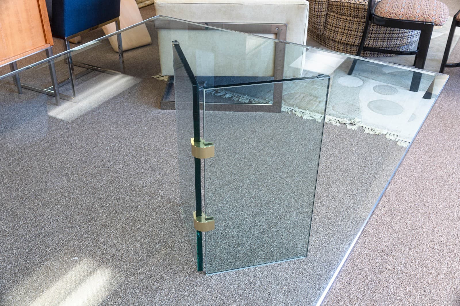Vintage 1980s Leon Rosen for Pace Rectangular Glass Dining Table with Brass - Thumbnail 3