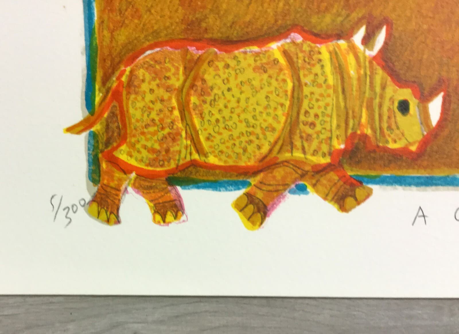 Mid Century Modern Unframed Crash of Rhinoceroses Judith Bledsoe Signed Litho - Thumbnail 2
