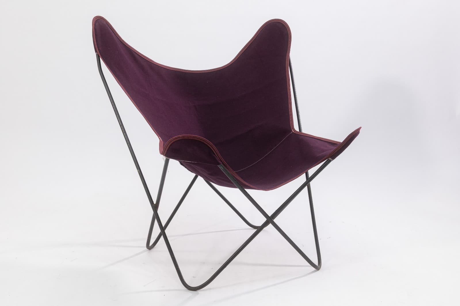 Original Vintage Butterfly Chair Black Metal Frame w New Purple Fabric Cover - Thumbnail 3
