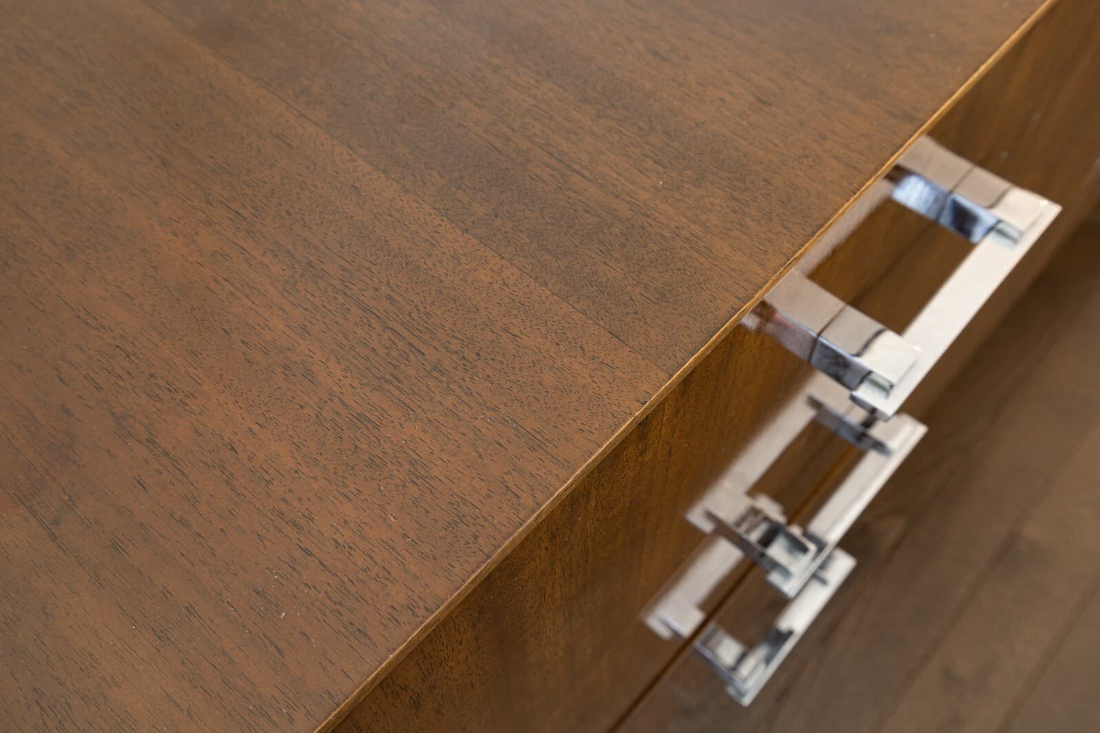 Mid Century Modern 3 Piece Walnut Chrome Tobocman Wall Hanging Floating Credenza - Thumbnail 8