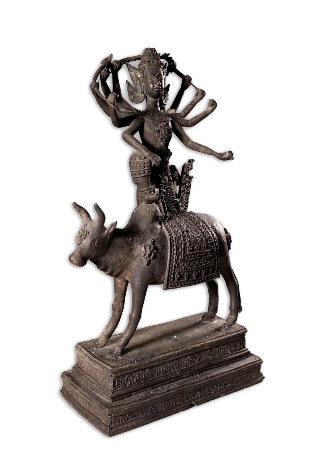 Antique Thai Tibet Gilt Bronze Statue Hindu God Lord Shiva on Nandi Bull Sculptu - Thumbnail 2