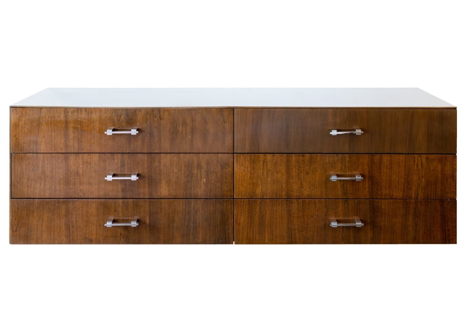 Mid Century Modern 3 Piece Walnut Chrome Tobocman Wall Hanging Floating Credenza - Thumbnail 2