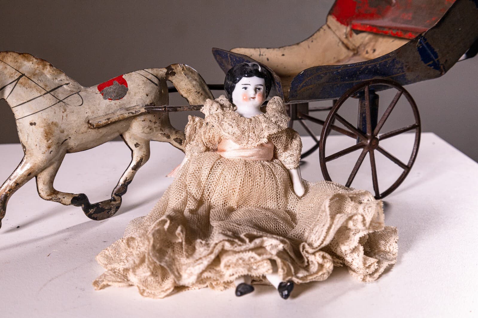 James Fallows & Sons Horse Carriage with Doll Antique Tin Toy Collectables Phila - Thumbnail 5