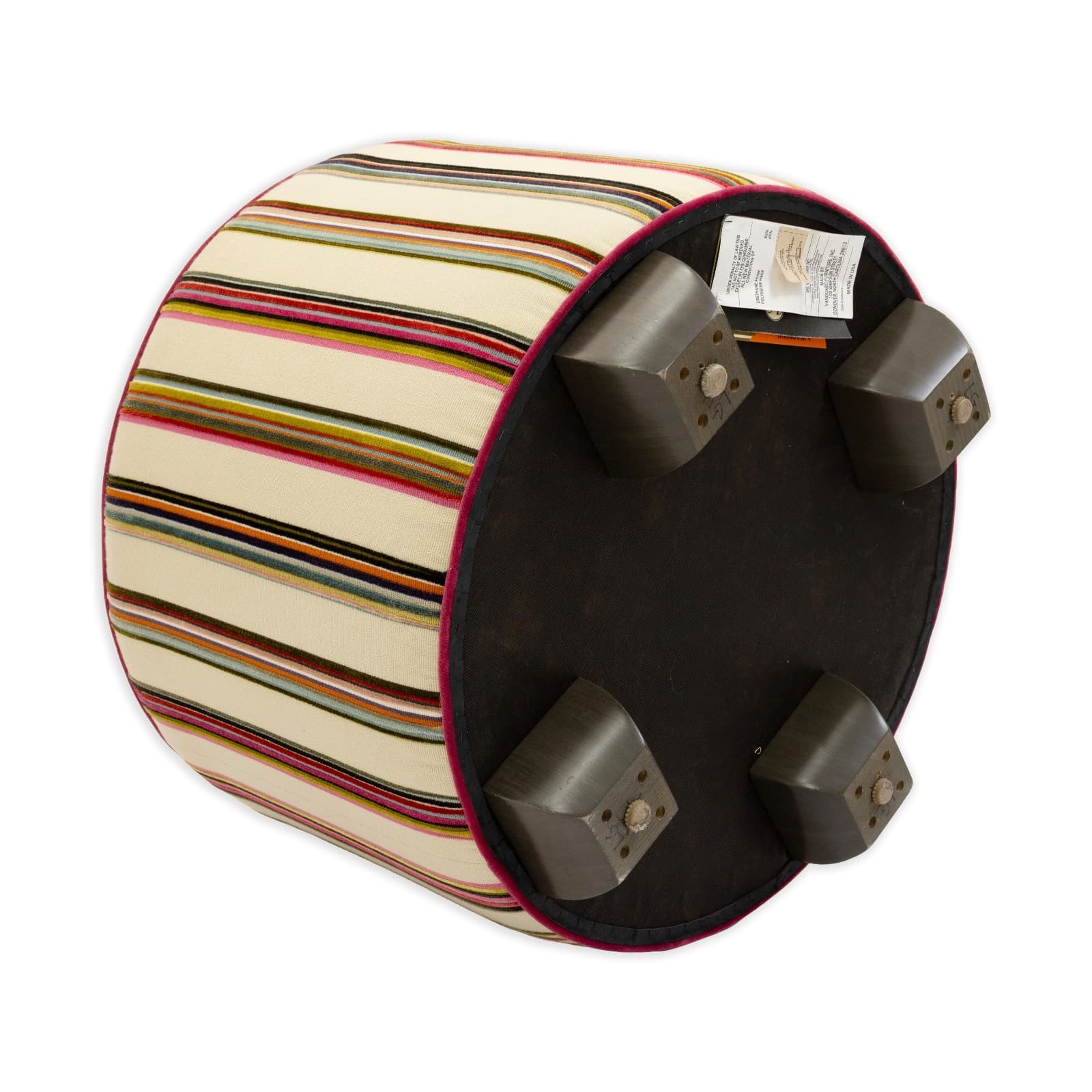 Modern Upholstered Multicolored Ottoman With Vertical Stripe Pattern - Thumbnail 3