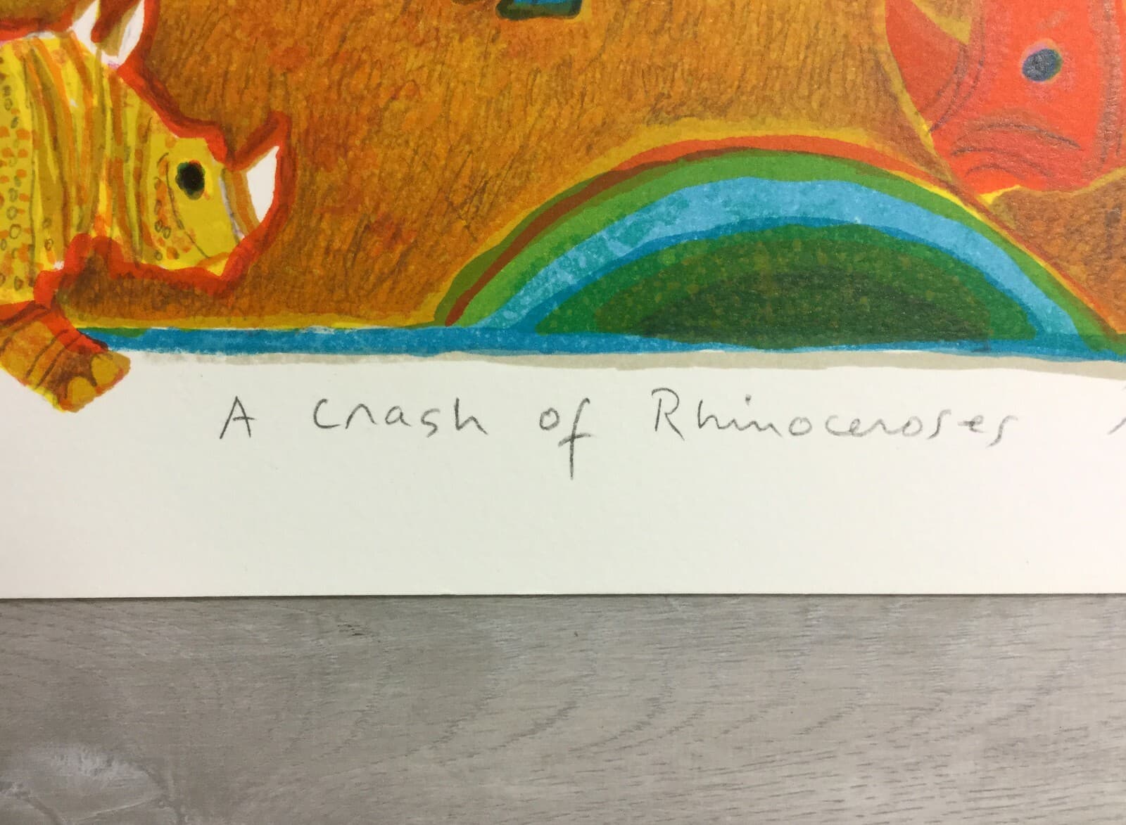 Mid Century Modern Unframed Crash of Rhinoceroses Judith Bledsoe Signed Litho - Thumbnail 3