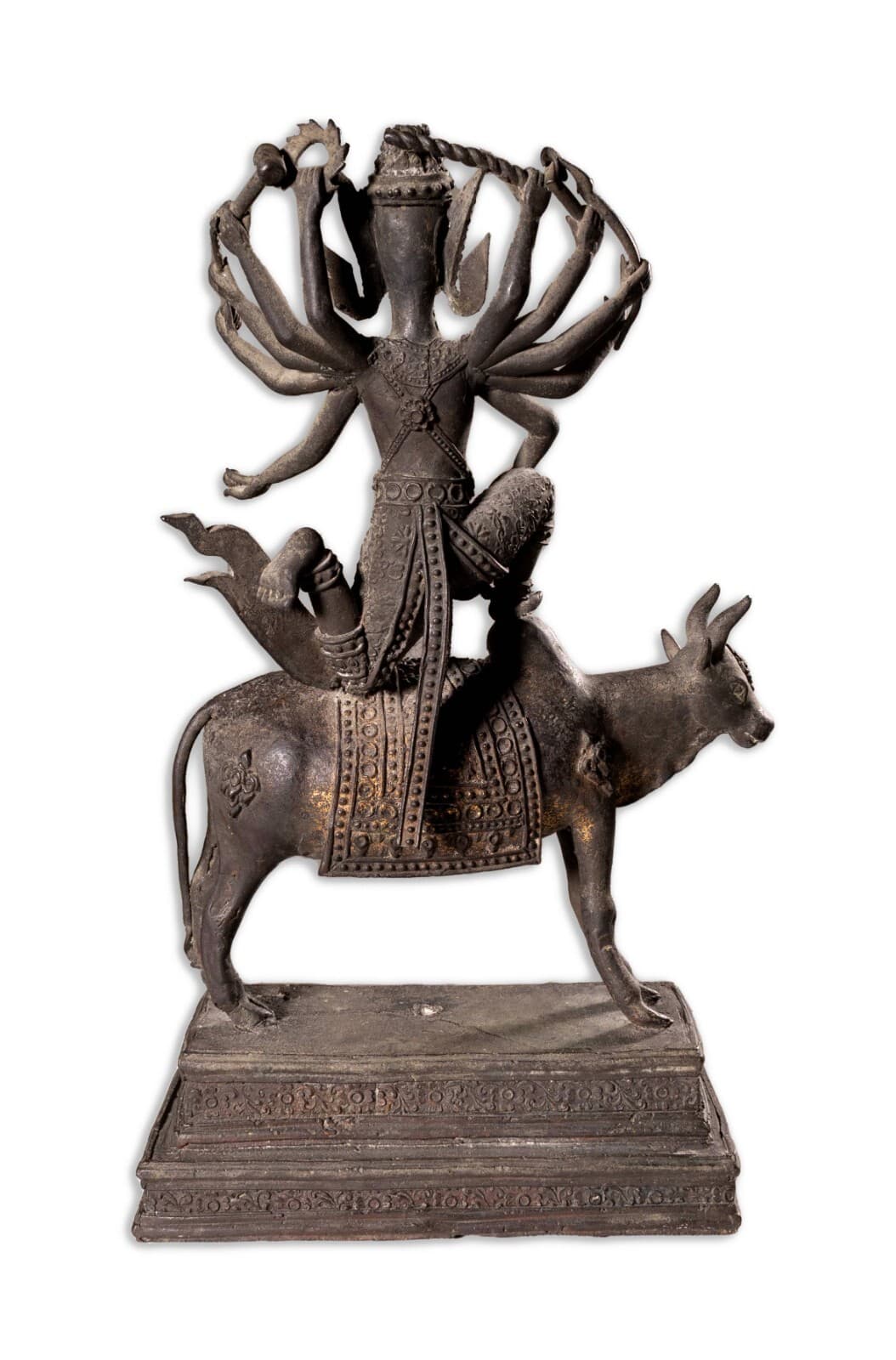 Antique Thai Tibet Gilt Bronze Statue Hindu God Lord Shiva on Nandi Bull Sculptu - Thumbnail 4