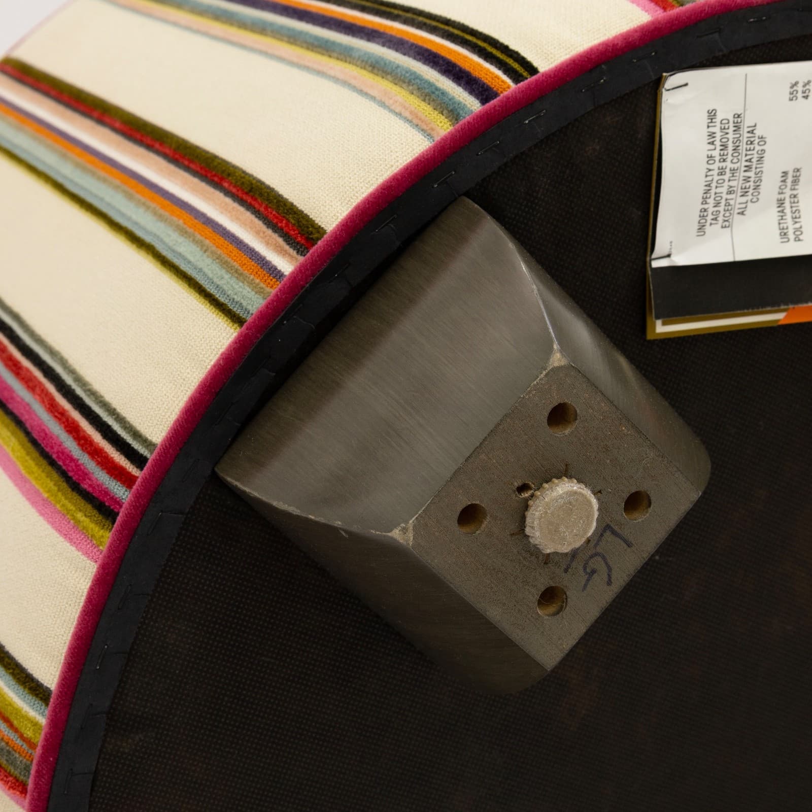 Modern Upholstered Multicolored Ottoman With Vertical Stripe Pattern - Thumbnail 5
