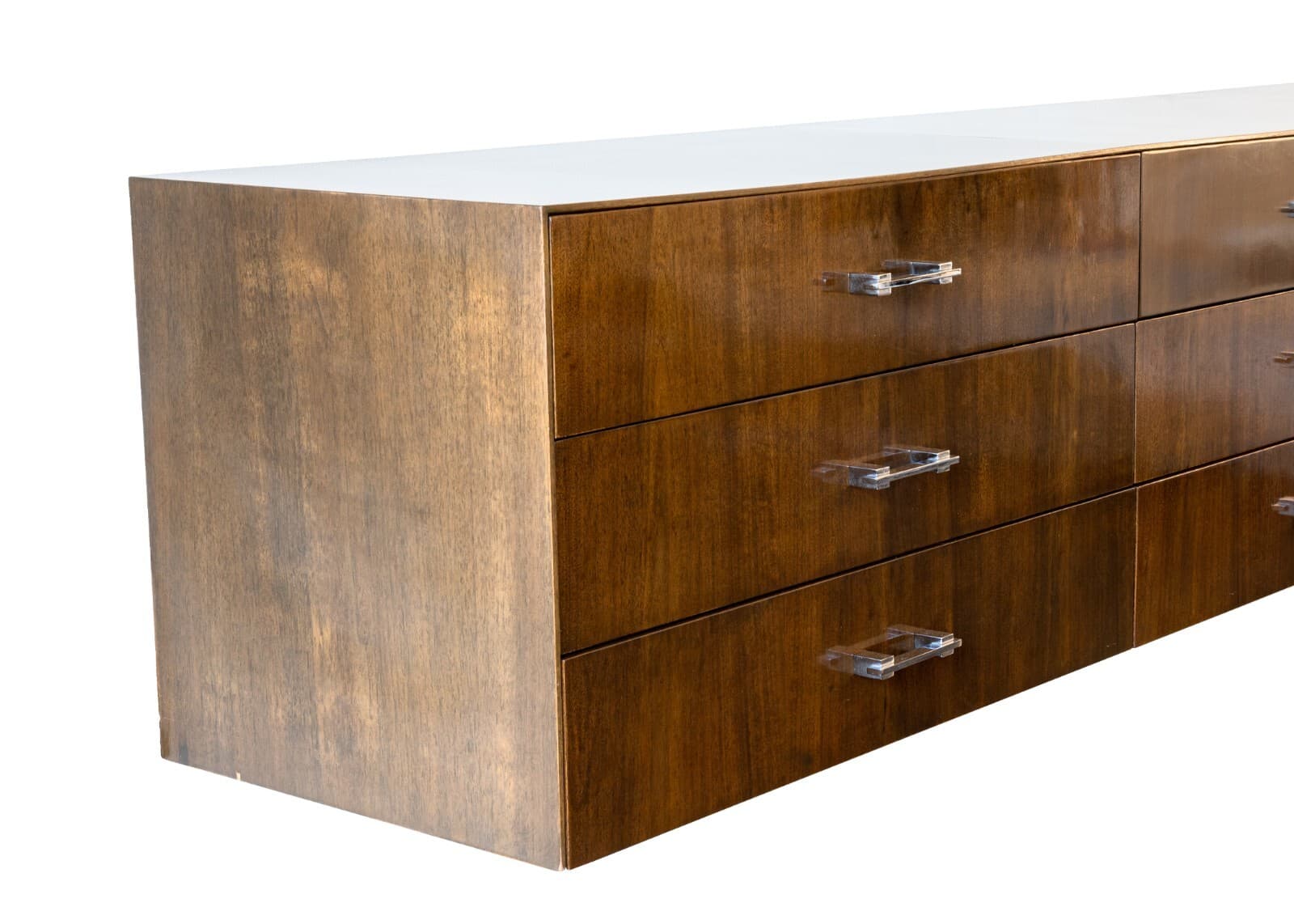Mid Century Modern 3 Piece Walnut Chrome Tobocman Wall Hanging Floating Credenza - Thumbnail 4