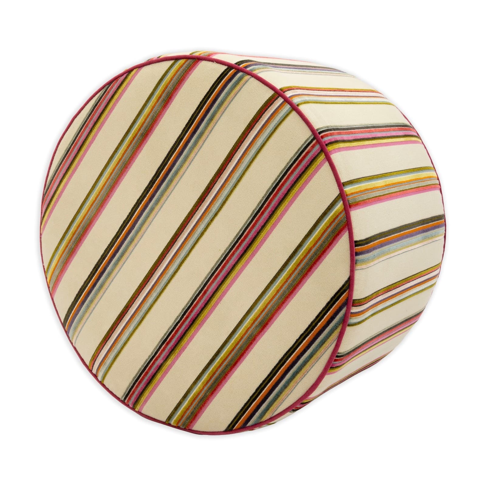Modern Upholstered Multicolored Ottoman With Vertical Stripe Pattern - Thumbnail 2