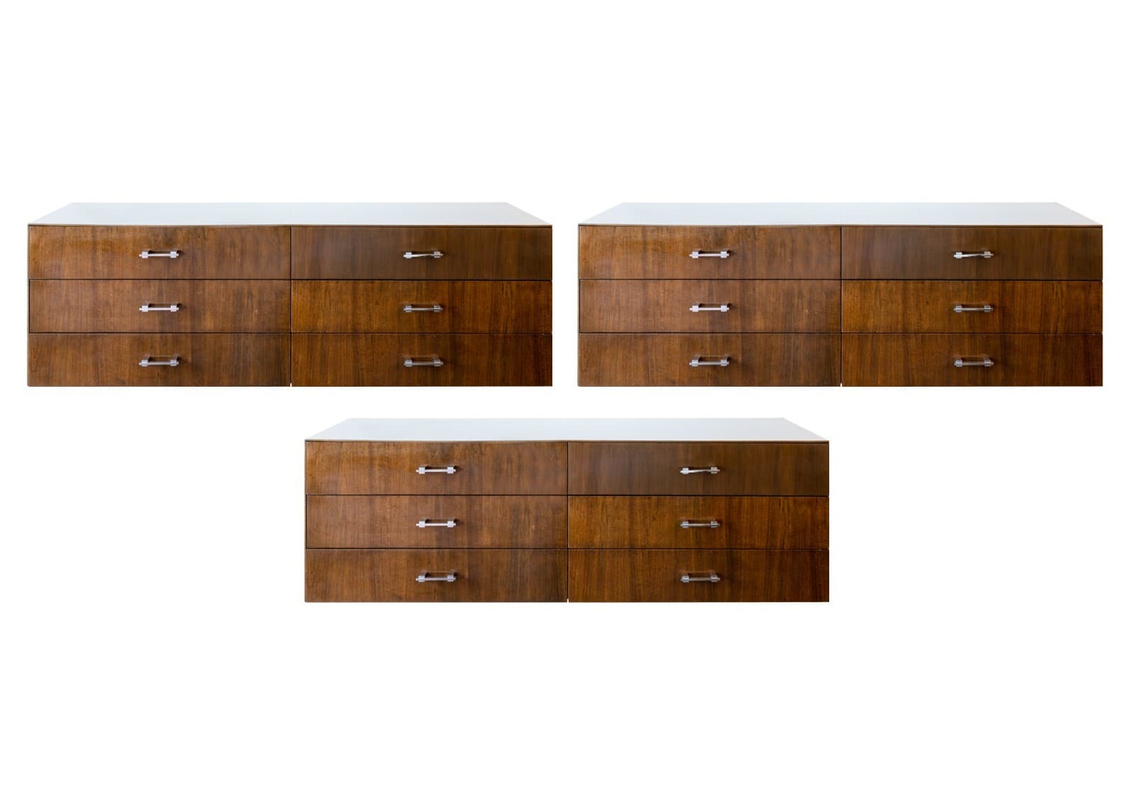 Mid Century Modern 3 Piece Walnut Chrome Tobocman Wall Hanging Floating Credenza - Thumbnail 3