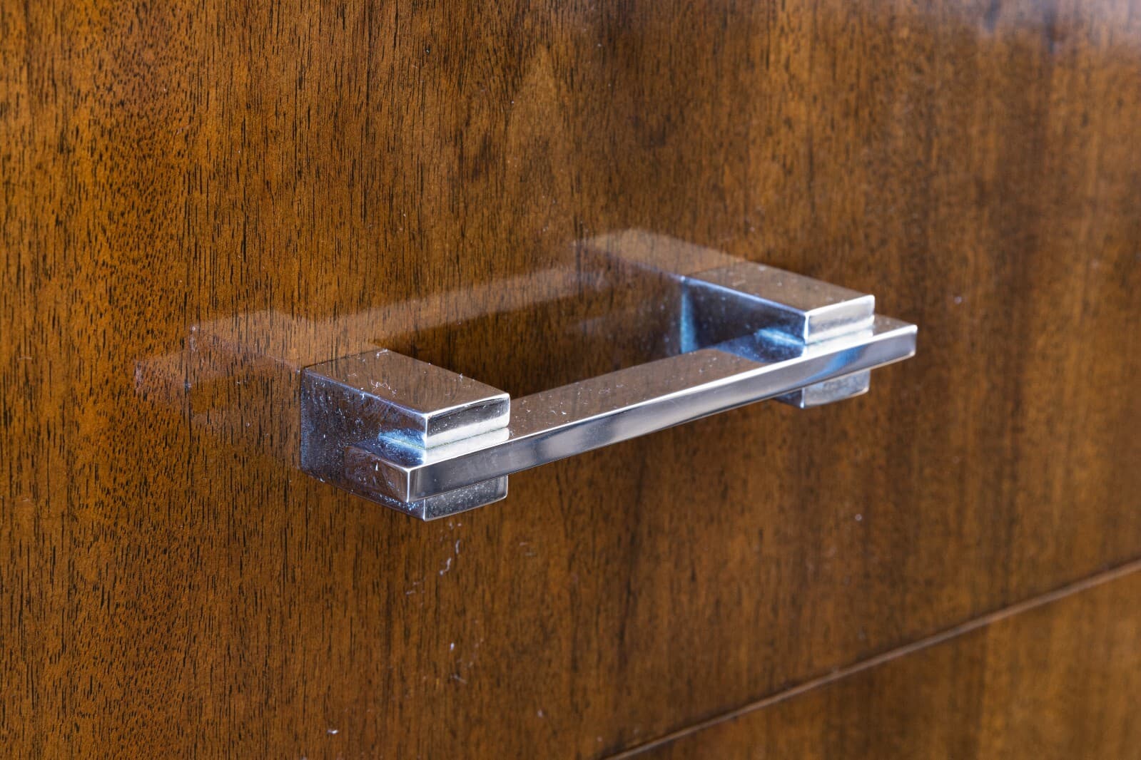 Mid Century Modern 3 Piece Walnut Chrome Tobocman Wall Hanging Floating Credenza - Thumbnail 7
