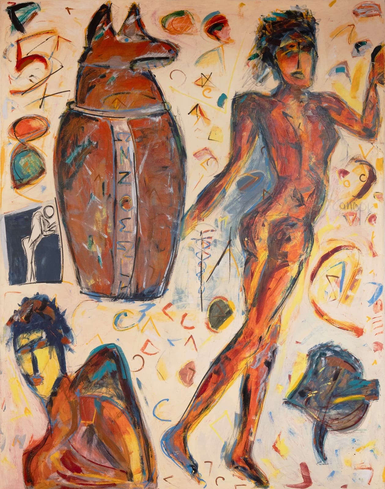 Hermann Lederle Canopic 1985 Signed Oil Painting Figurative Abstract Painting