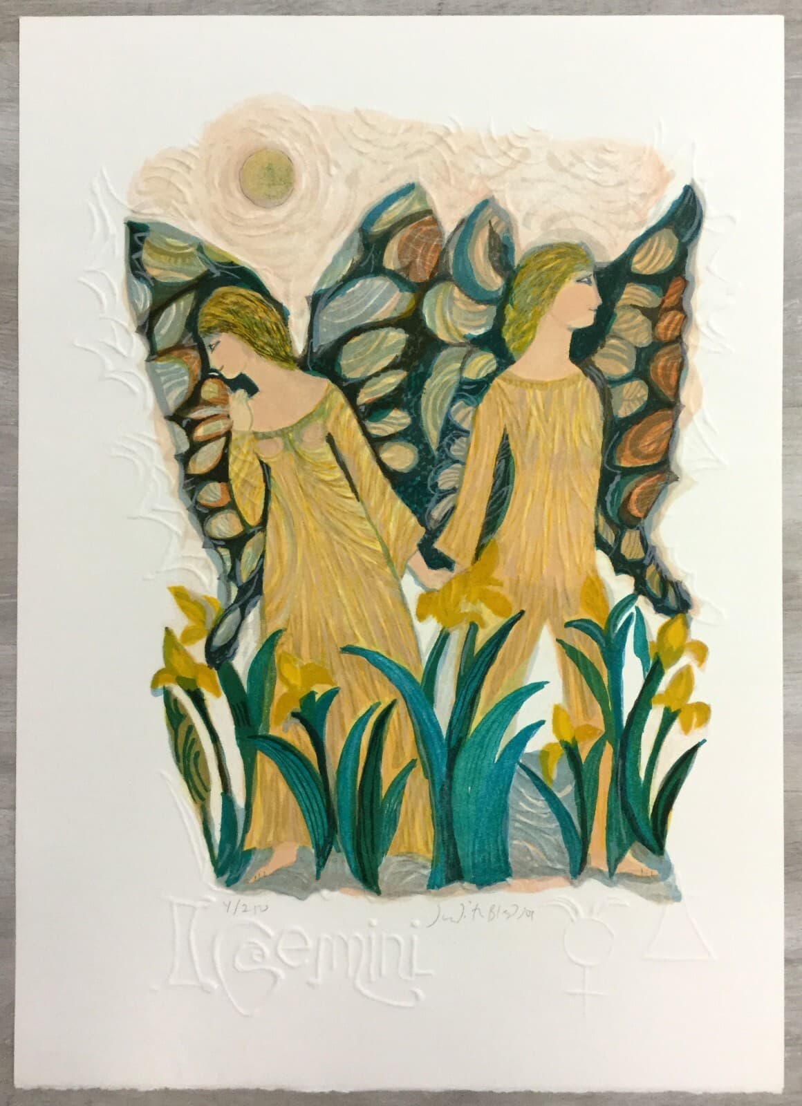 Mid Century Modern Unframed Gemini Zodiac Judith Bledsoe Hand Signed Lithograph - Thumbnail 2