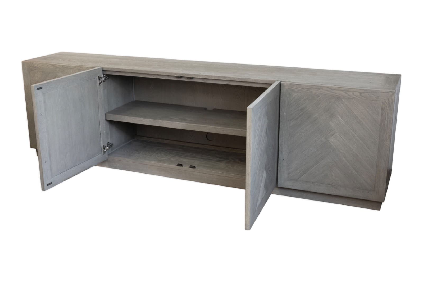 Restoration Hardware Grey Herringbone 4-Door Media Console - Thumbnail 3