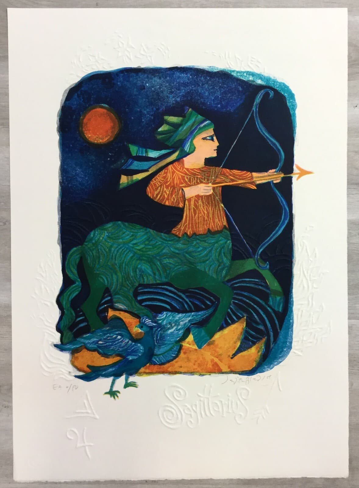 Mid Century Modern Unframed Sagittarius Zodiac Judith Bledsoe Signed Lithograph - Thumbnail 2