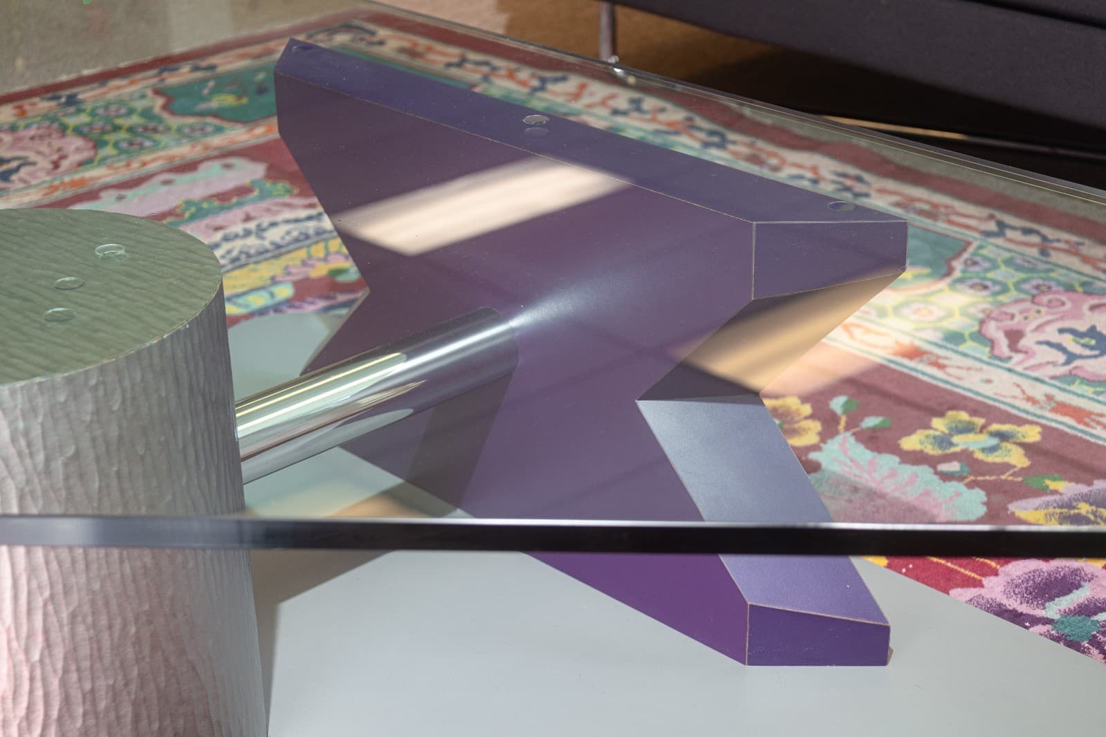 Vintage Post Modern Memphis Style Triangular Glass Laminate Chrome Coffee Table - Thumbnail 5