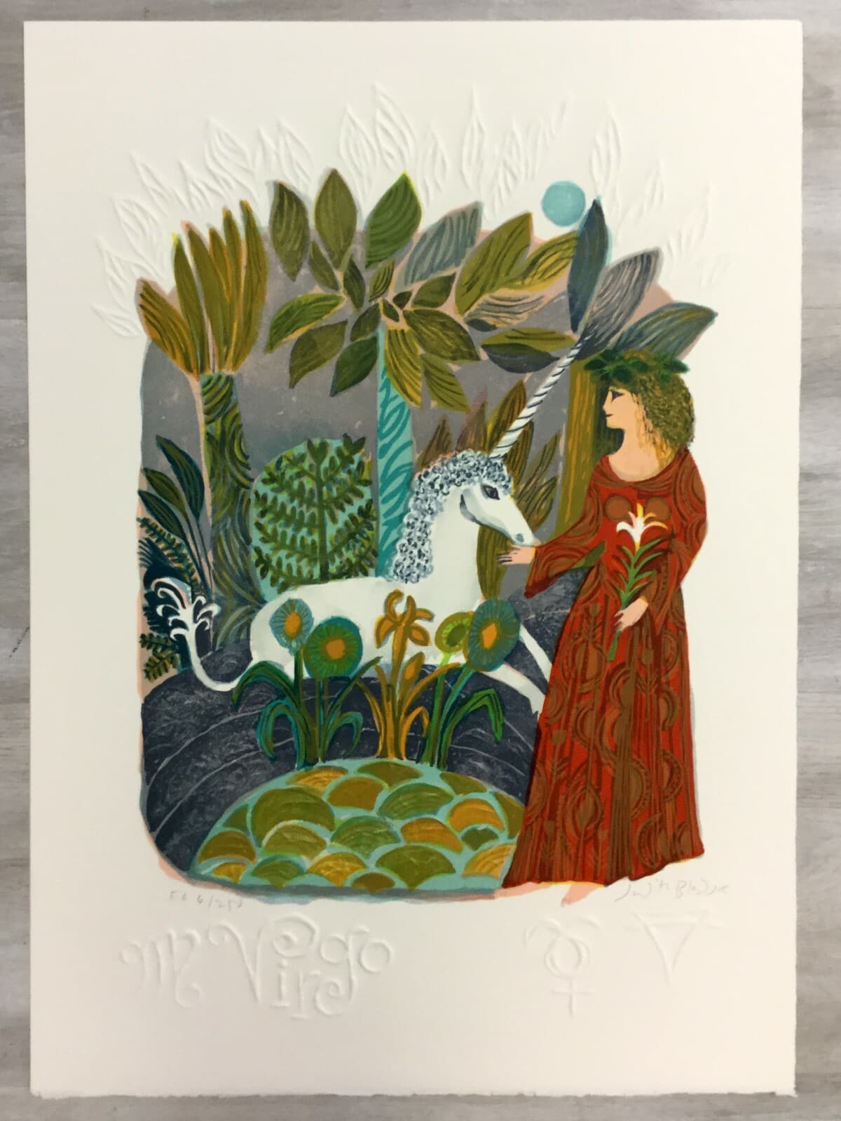 Mid Century Modern Unframed Virgo Zodiac Judith Bledsoe Hand Signed Lithograph - Thumbnail 2