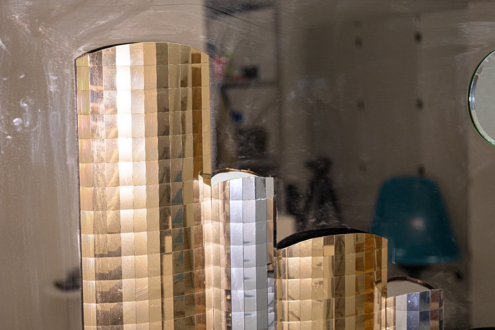 1980s Gold and Silver Acrylic Cityscape Skyline Glass Mirror Wall Sculpture - Thumbnail 3