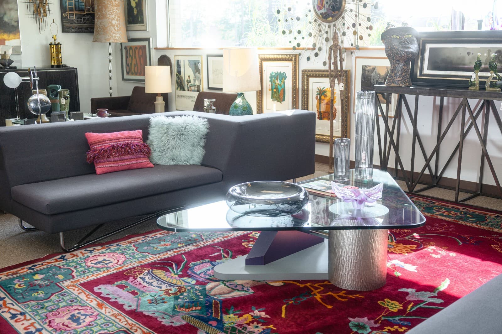 Vintage Post Modern Memphis Style Triangular Glass Laminate Chrome Coffee Table - Thumbnail 2