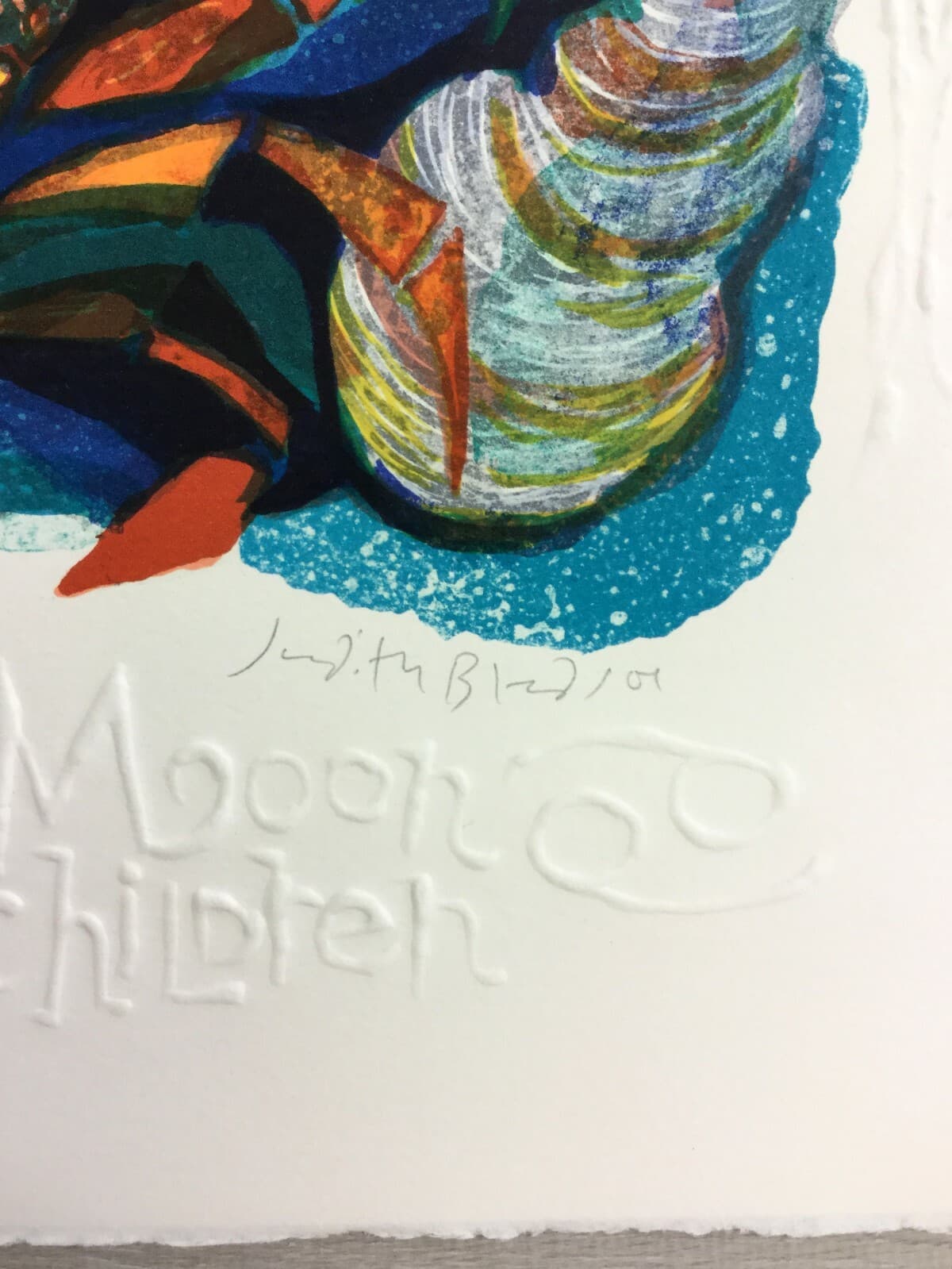 Mid Century Modern Unframed Moon Children Cancer Judith Bledsoe Signed Litho - Thumbnail 3