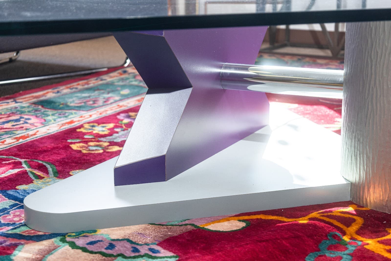 Vintage Post Modern Memphis Style Triangular Glass Laminate Chrome Coffee Table - Thumbnail 6